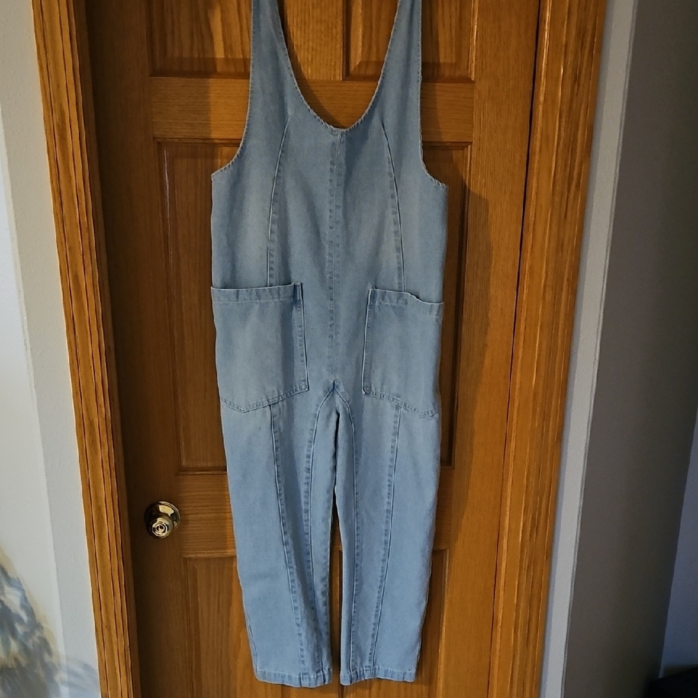 Light Blue Denim Jumper Overalls - Women's Casual Jumpsuit